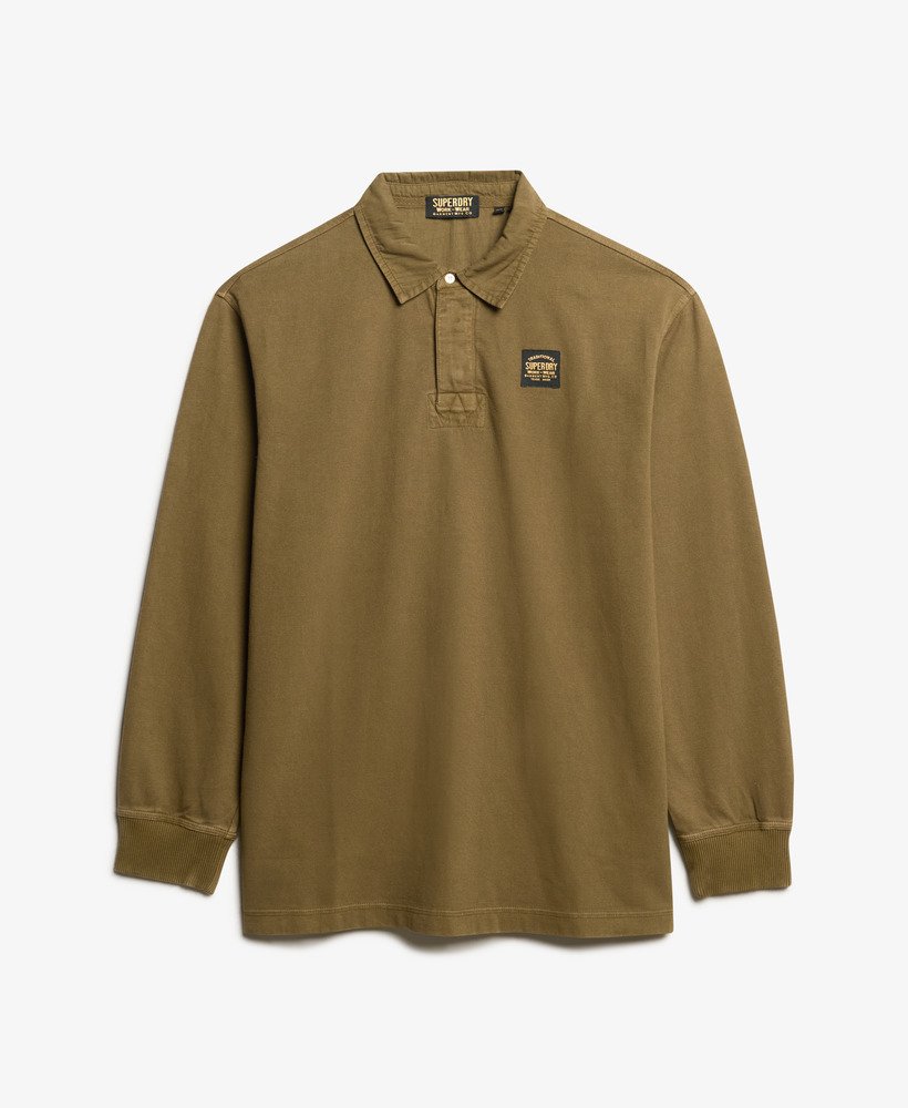 SUPERDRY Contrast Stitch L/s Dark Green Rugby Top Washed Beach Dark Green flat front view