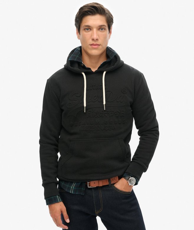 Embossed Vintage Logo Graphic Hoodie-Jet Black