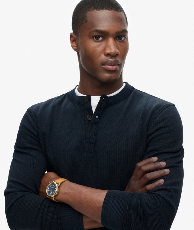 SUPERDRY Lw Textured Grandad Top-Eclipse Navy Eclipse Navy detail view
