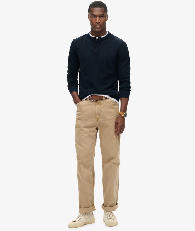 SUPERDRY Lw Textured Grandad Top-Eclipse Navy Eclipse Navy model front view