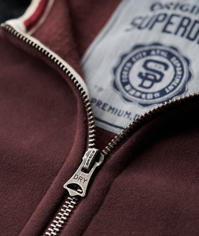 Essential Baseball Ziphood- Burgundy/Black-Zip detail