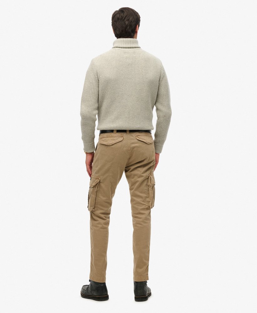 Back full model view of khaki cargo pants