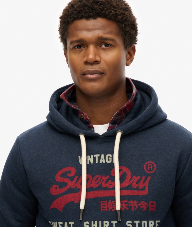 SUPERDRY Vintage Logo Heritage Relaxed Hoodie-Navy Marl Trench Navy Marl detail view
