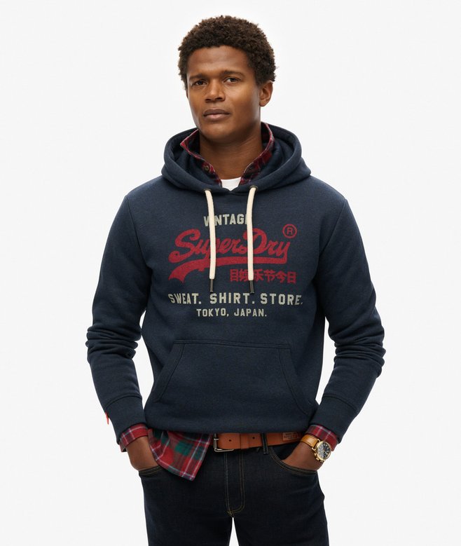SUPERDRY Vintage Logo Heritage Relaxed Hoodie-Navy Marl Trench Navy Marl front view