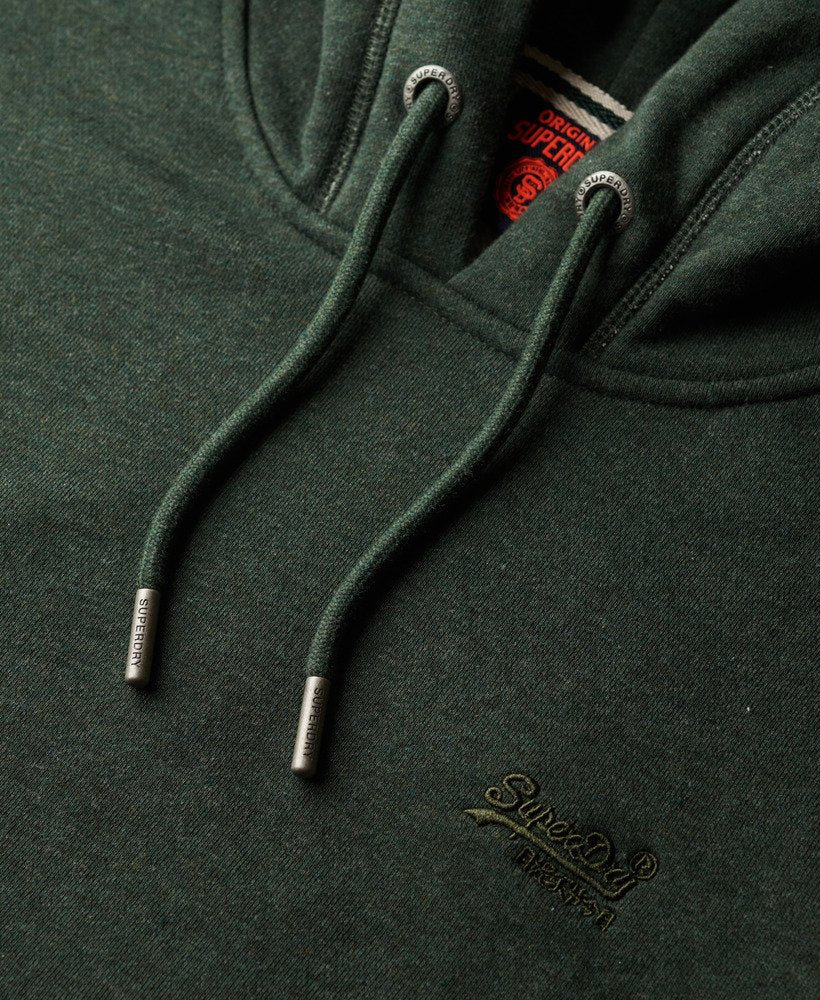 Men's Essential Logo Hoodie-Deep Forest Green Marl New-Close Up View