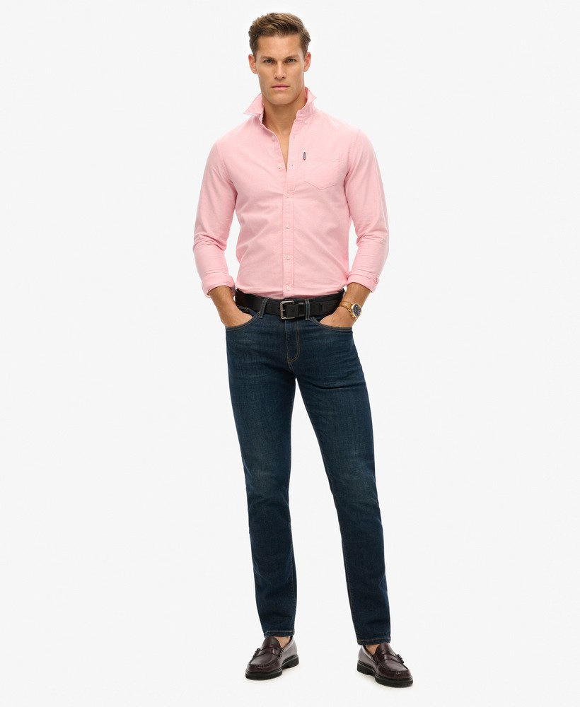 SUPERDRY Essentials Oxford City Pink Shirt City Pink Chambray Oxford model front view