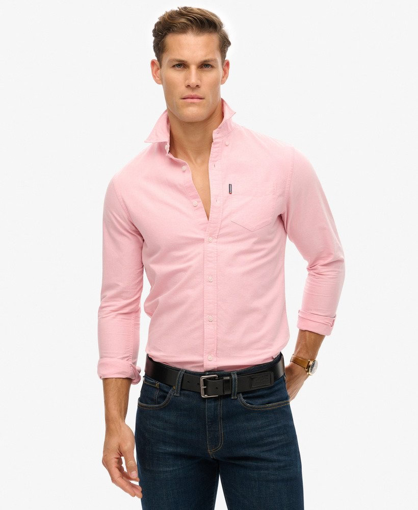 SUPERDRY Essentials Oxford City Pink Shirt City Pink Chambray Oxford front view