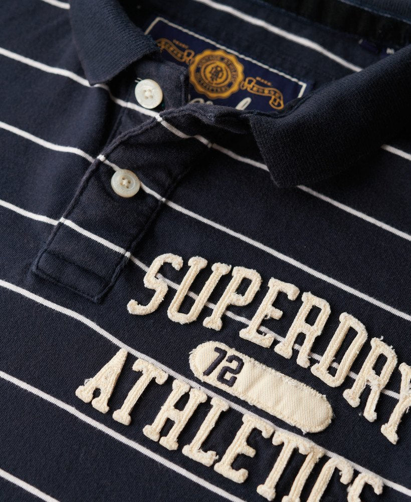 Vintage Athletic Jersey Polo-Eclipse Navy Stripe-Chest logo view