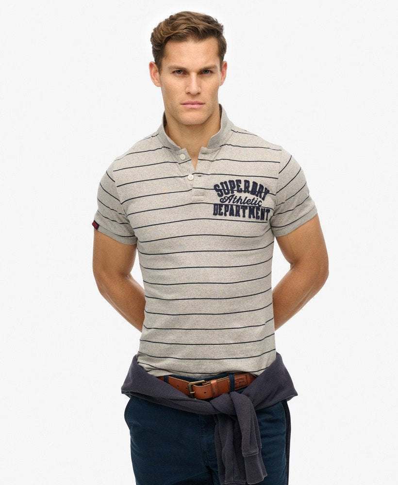 SUPERDRY Vintage Athletic Jersey Polo-Grey Stripe Grey Stripe front view