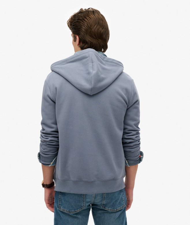 Men's Essential Logo Zip Hoodie-Heritage Washed Blue-Back View