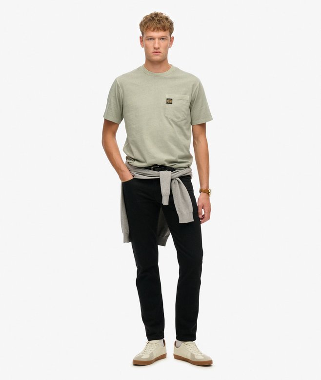 Contrast Stitch Pocket Washed Sage Green T-shirt_Full model view