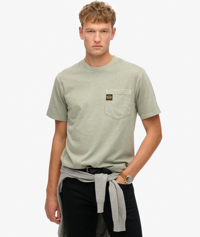 Contrast Stitch Pocket Washed Sage Green T-shirt