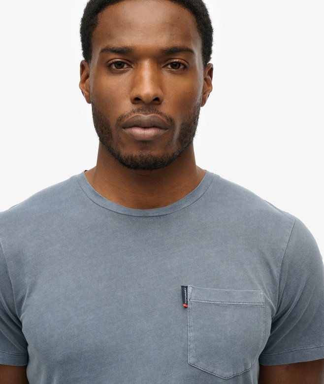 Men's Classic Essential Pocket Tee-Washed Faded Navy-Pocket & Neck View