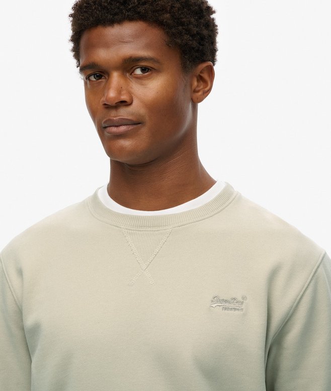 Essential Logo Crew Sweatshirt-Light Stone Beige-Neck detail