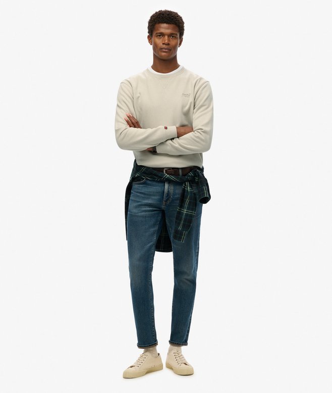 SUPERDRY Essential Logo Crew Sweatshirt-Light Stone Beige Light Stone Beige model front view
