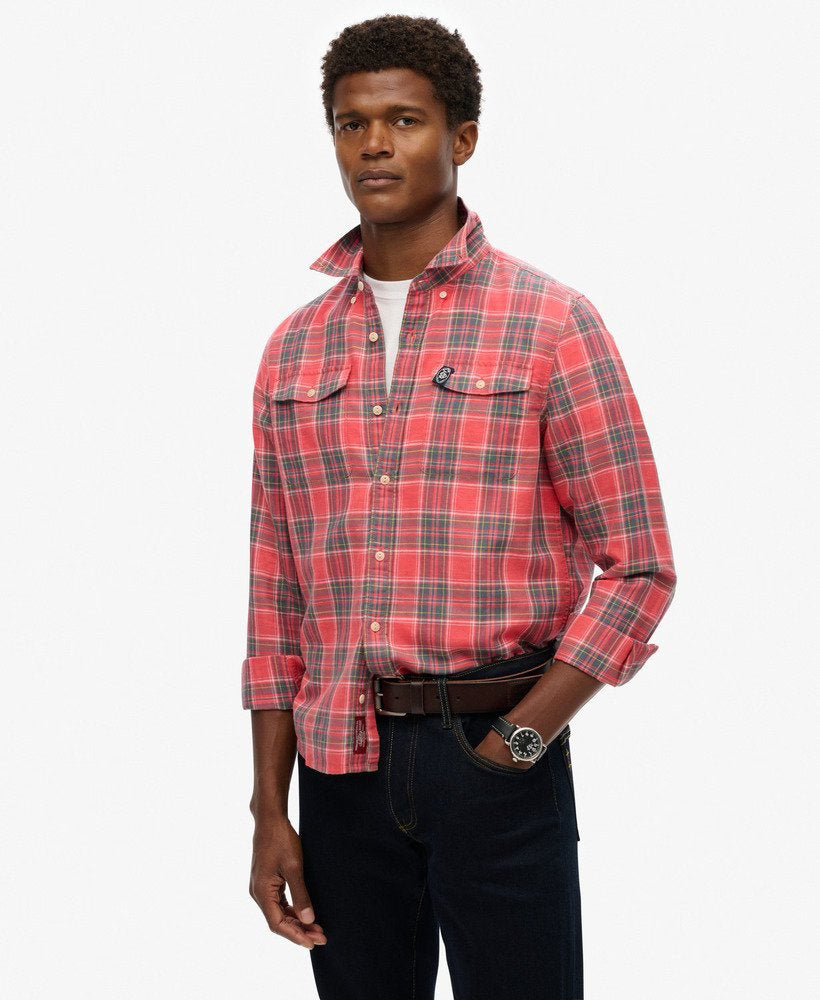 SUPERDRY Merchant Linen Red Check Shirt RED CHECK front view