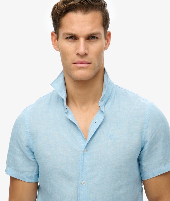 Vacation Linen Short Sleeve Sea Blue Shirt
