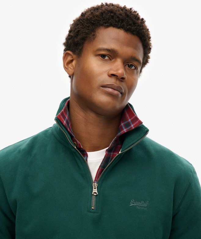Men's Essential Logo Henley-Dark Pine Green-Closer View of Front