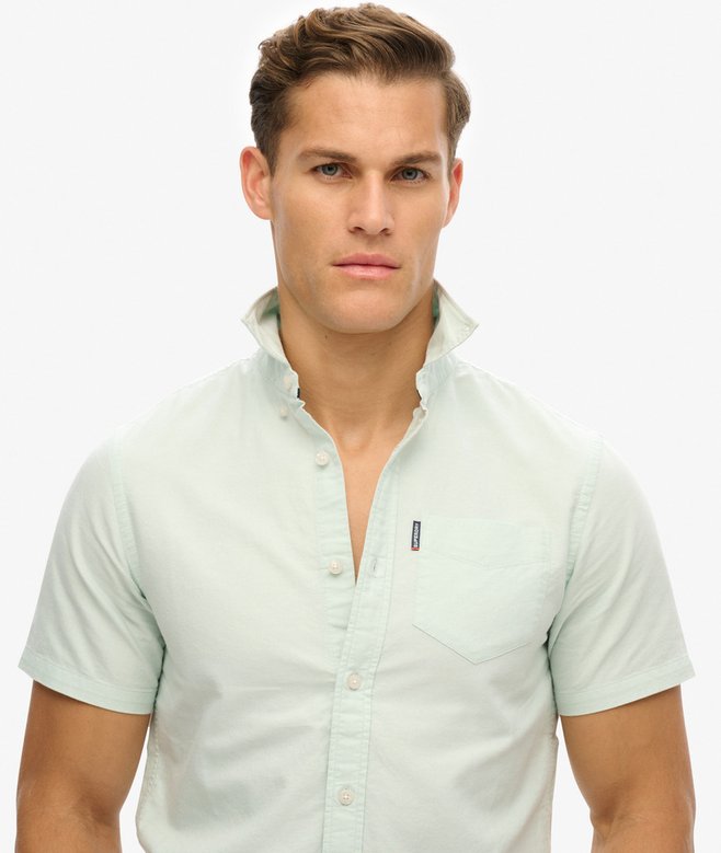 Men's Oxford Short Sleeve Shirt-Light Green-Closer View of Front