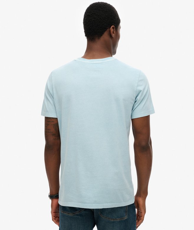 Men's Classic Essential Pocket Tee-Washed Sunset Blue-Model Back View