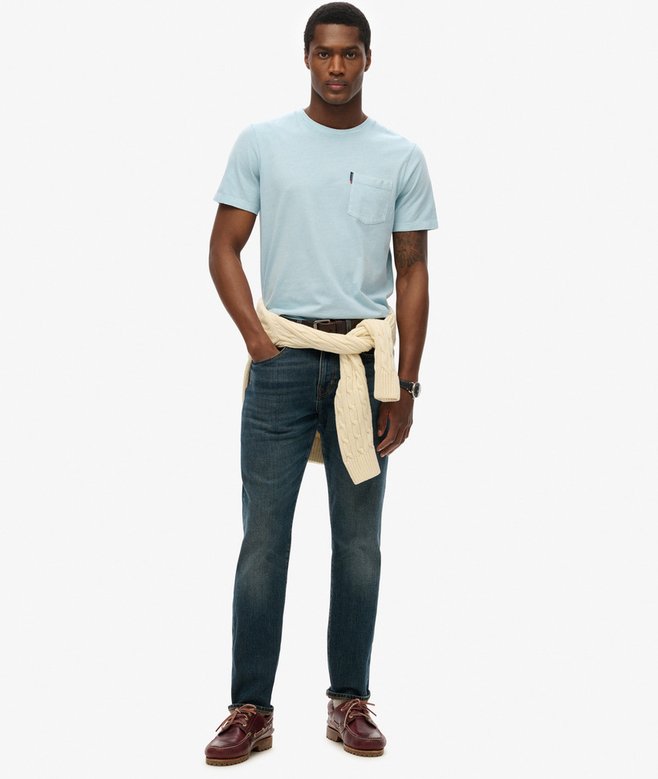 SUPERDRY Classic Essential Pocket Tee-Washed Sunset Blue Washed Sunset Blue model front view