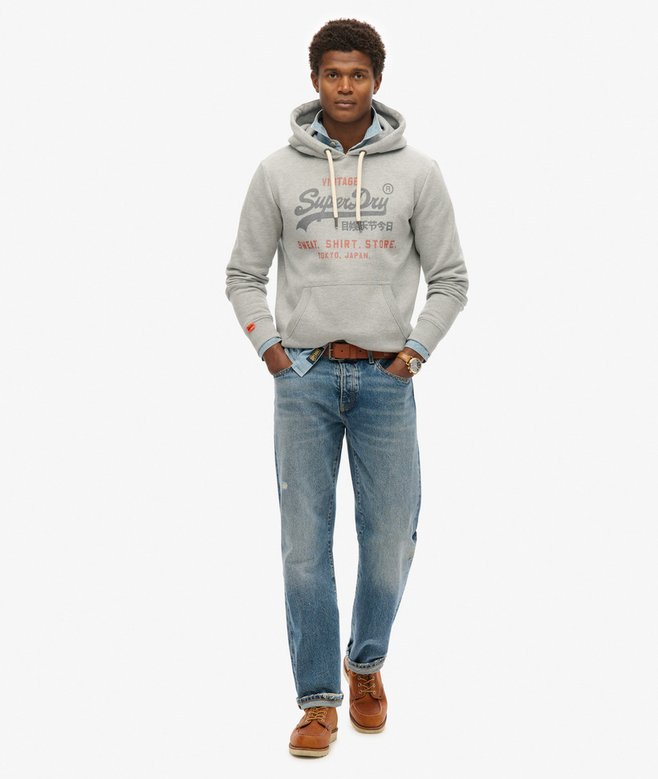 SUPERDRY Vintage Logo Heritage Relaxed Hood-College Grey Marl College Grey Marl model front view