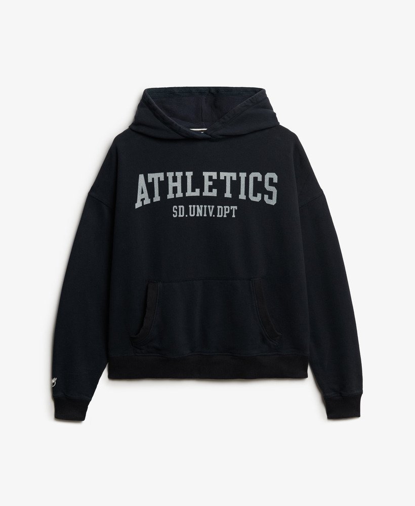 Superdry Ladies Athletic Essentials Navy Relaxed Hoodie Eclipse Navy flat front view