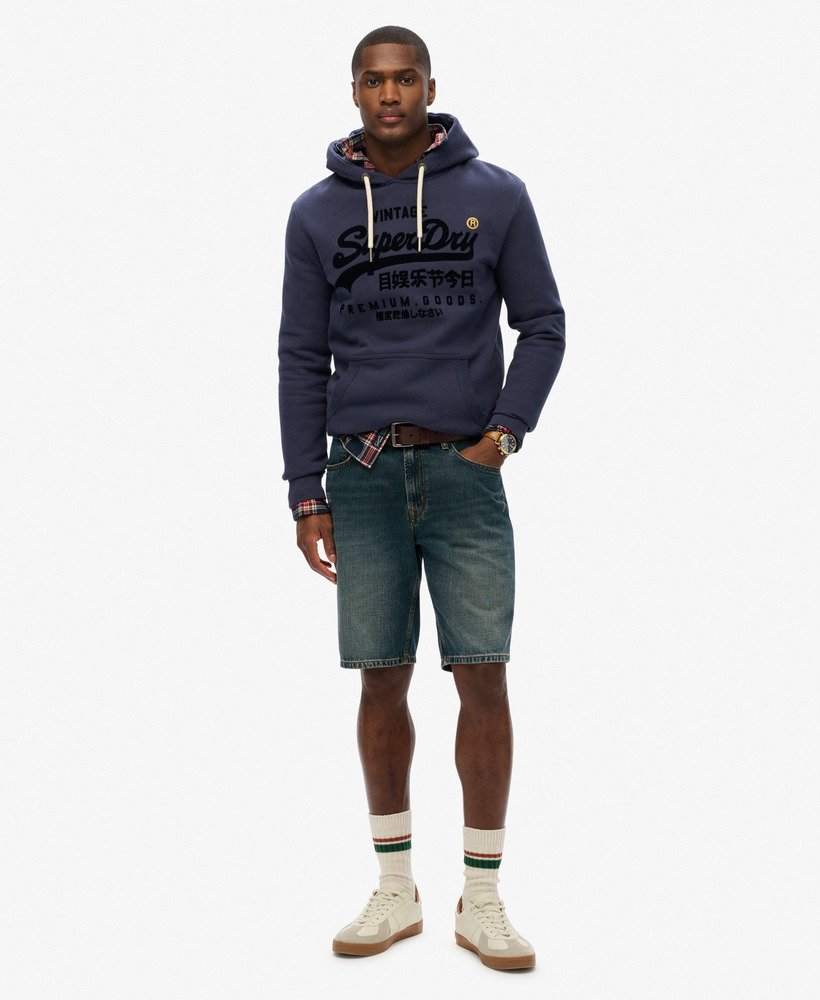 SUPERDRY Vl Tonal Relaxed Hood-Navy Navy model front view