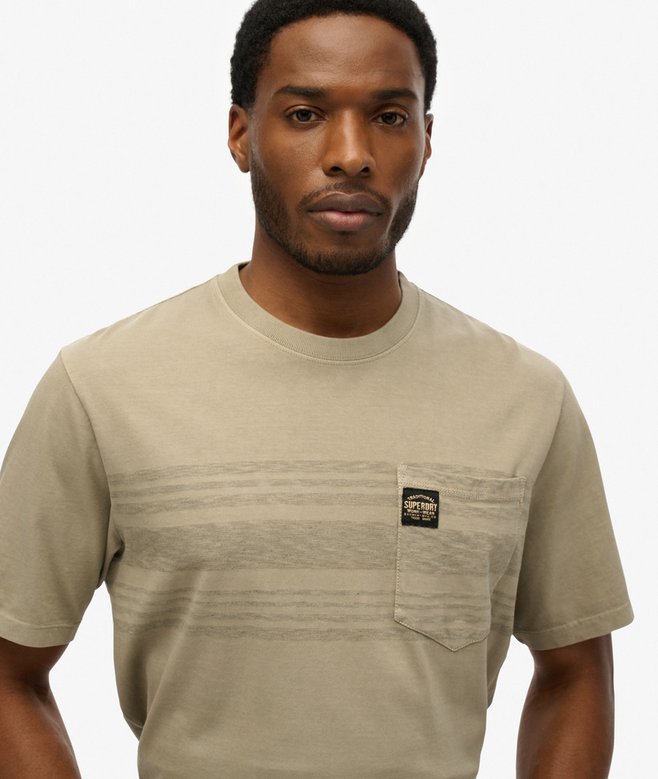 Contrast Stripe Pocket Khaki T-shirt-Front view