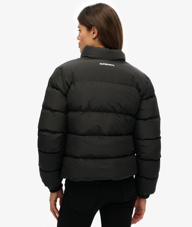 Ladies Ladies Non Hooded Sports Puffer Black Jacket-Model Back View