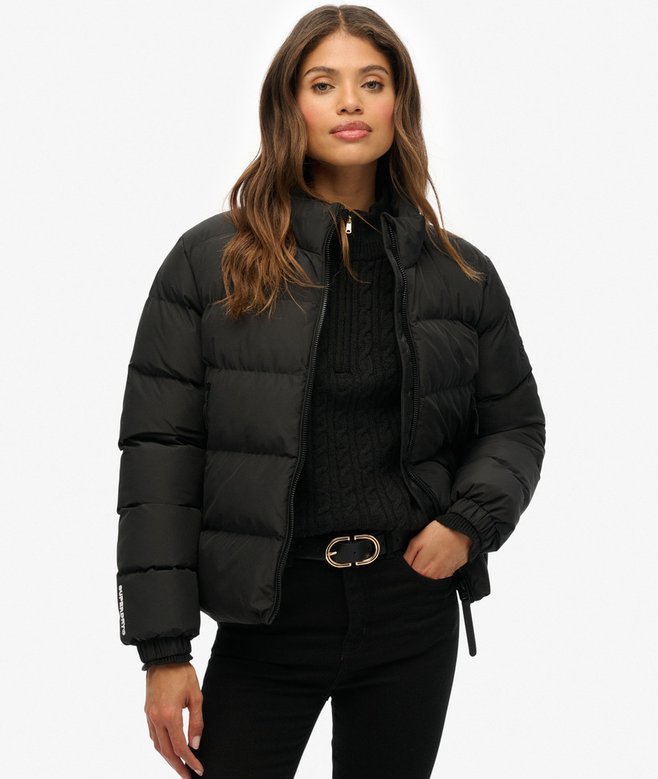 Ladies Ladies Non Hooded Sports Puffer Black Jacket-Model Front View