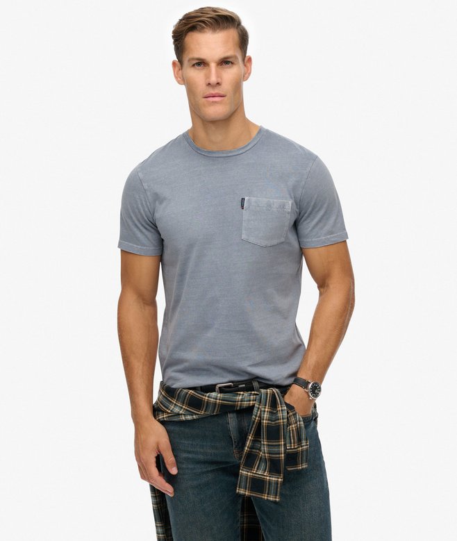 SUPERDRY Classic Essential Pocket Tee-Washed Denim Washed Denim front view