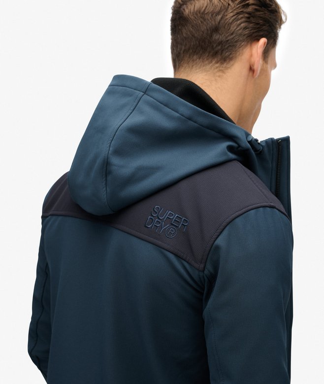 SUPERDRY Hooded Softshell Tech Trekker-Flex Navy Flex Navy model front view