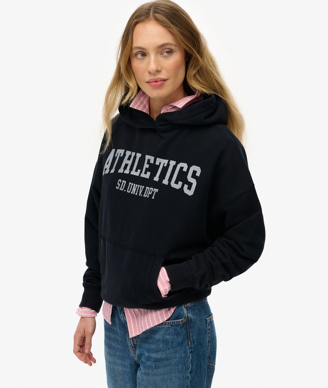 Superdry Ladies Athletic Essentials Navy Relaxed Hoodie Eclipse Navy front view