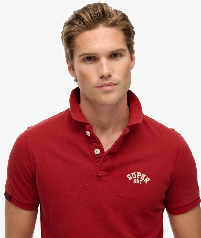 Vintage Athletic Embroidered Polo in Preppy Red-Close up