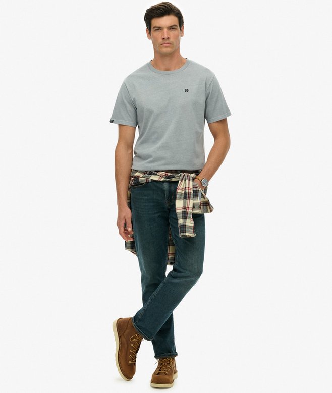 Men's Essentials Relaxed Tee-Washed Denim-Model Full Front View