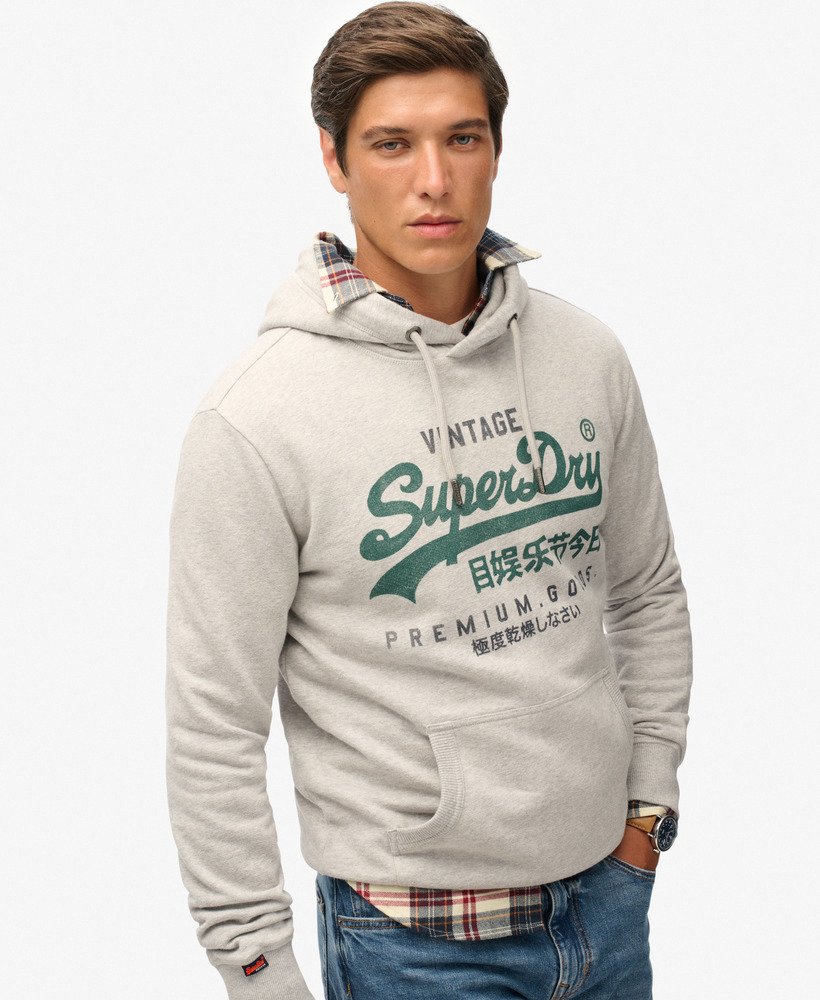 SUPERDRY Vintage Logo Duo Classic Hoodie-Ice Grey Marl Ice Grey Marl model front view