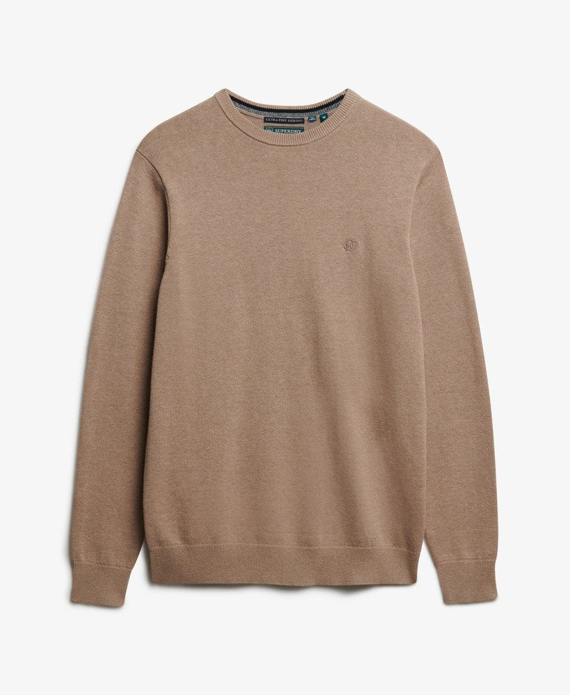 SUPERDRY Essentials Cotton Jumper-Taupe Marl Taupe Marl flat front view