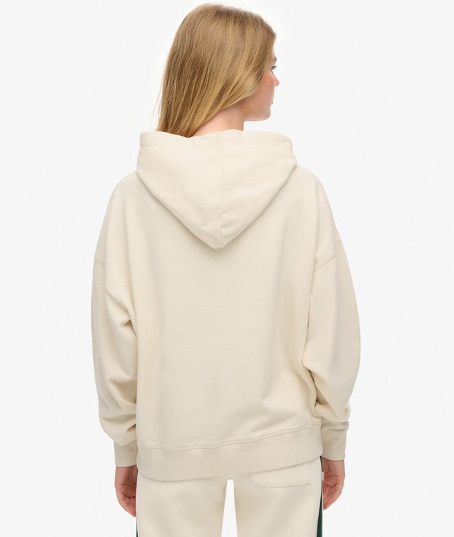 Superdry Ladies Athletic Essentials Off White Relaxed Hoodie Desert Bone Off White back view