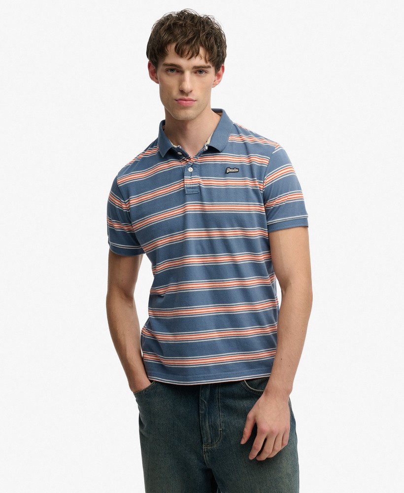 SUPERDRY Vintage Stripe Jersey Polo-Retro Blue Stripe Retro Blue Stripe model front view