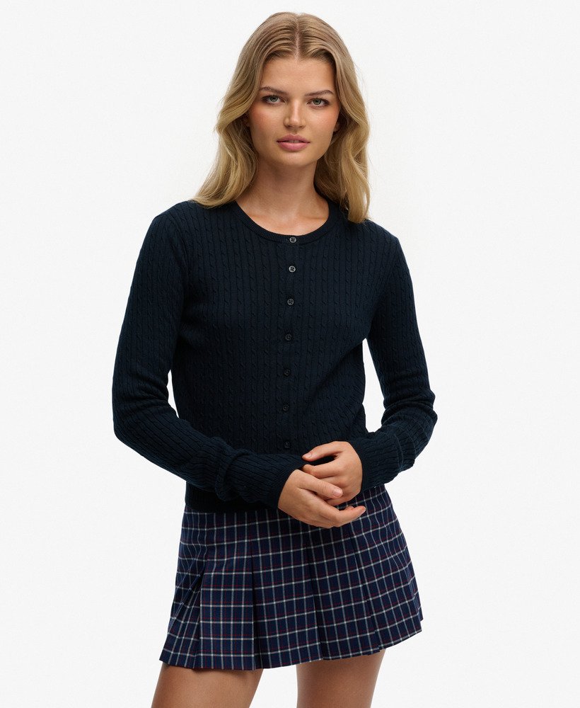 Superdry Ladies Lightweight Essential Cardigan-Dark Navy Dark Navy front view
