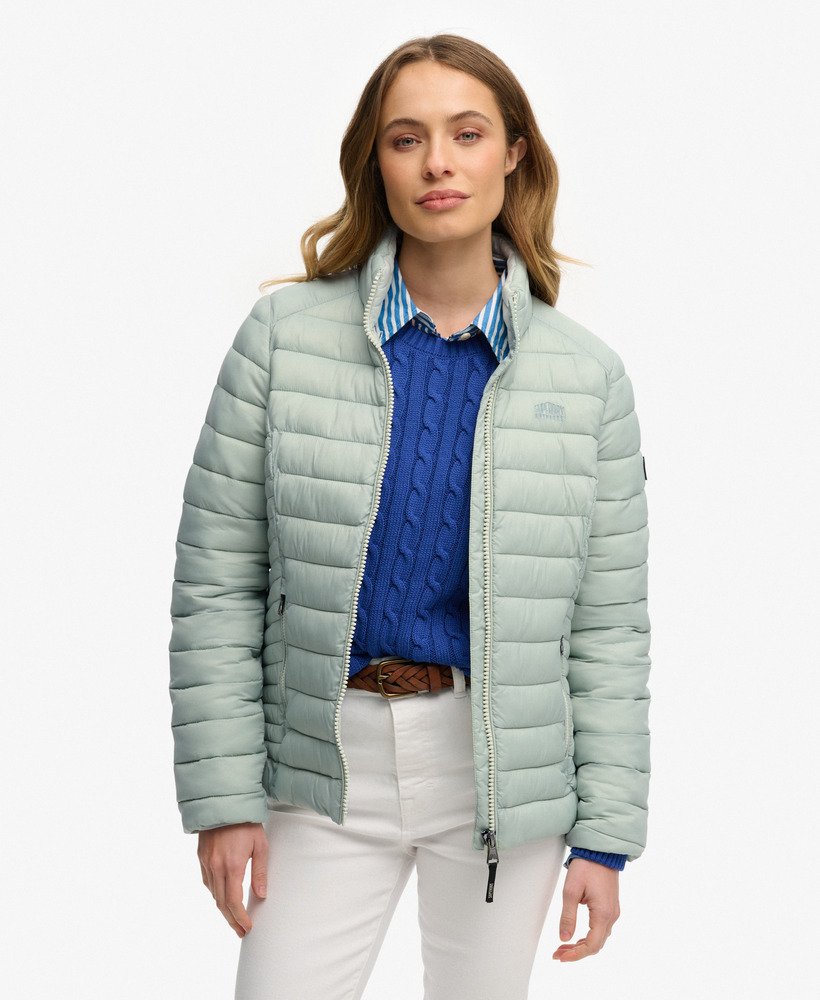 Superdry Ladies Fuji Lite Padded Jacket-Aqua Grey Aqua Grey front view