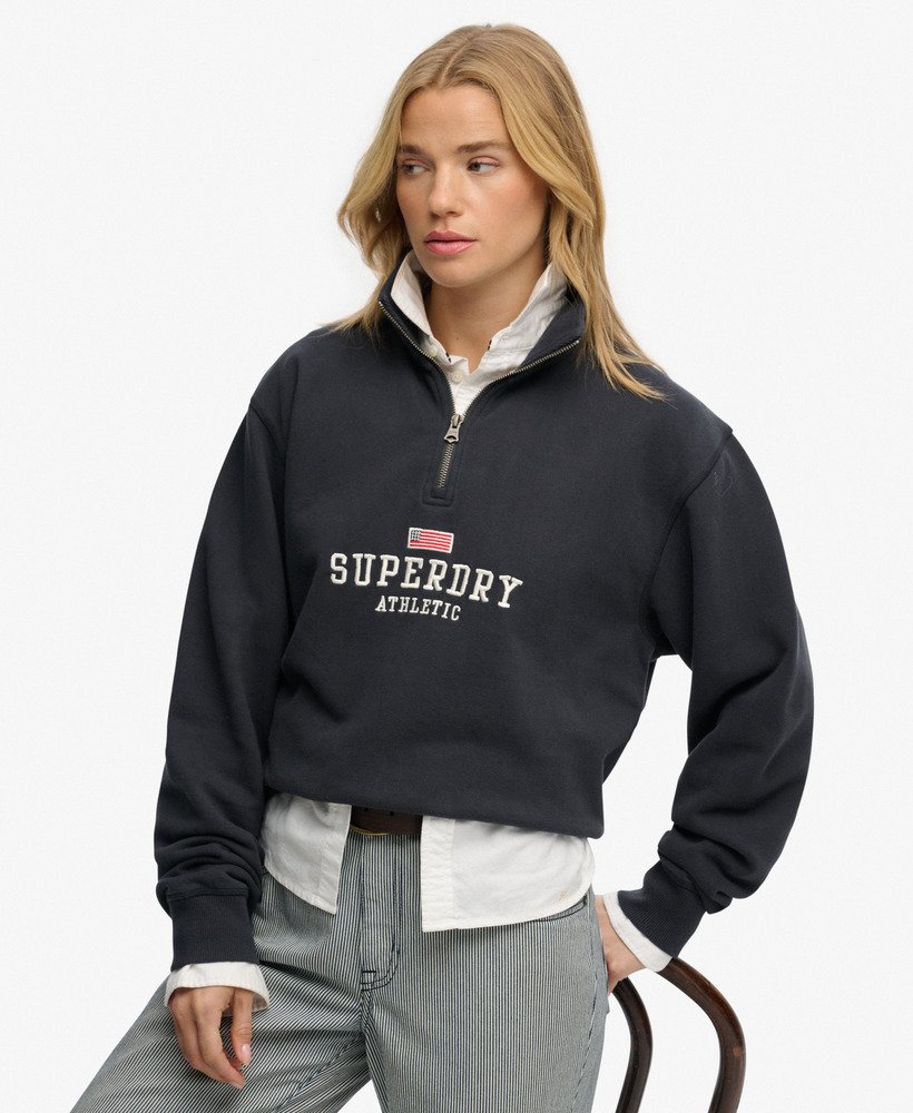 Superdry Ladies Ath Ess Graphic Half Zip-Eclipse Navy Eclipse Navy front view