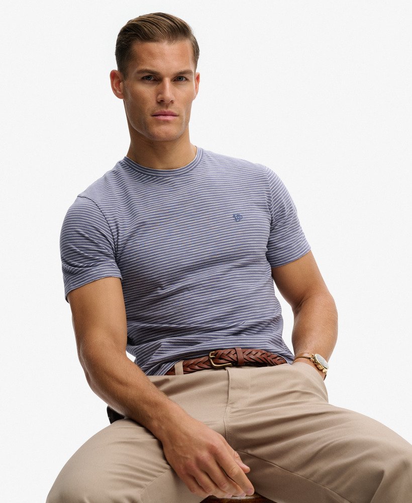 SUPERDRY Classic Essential Stripe Tee-Denim Blue Micro Stripe Denim Blue Micro Stripe model front view