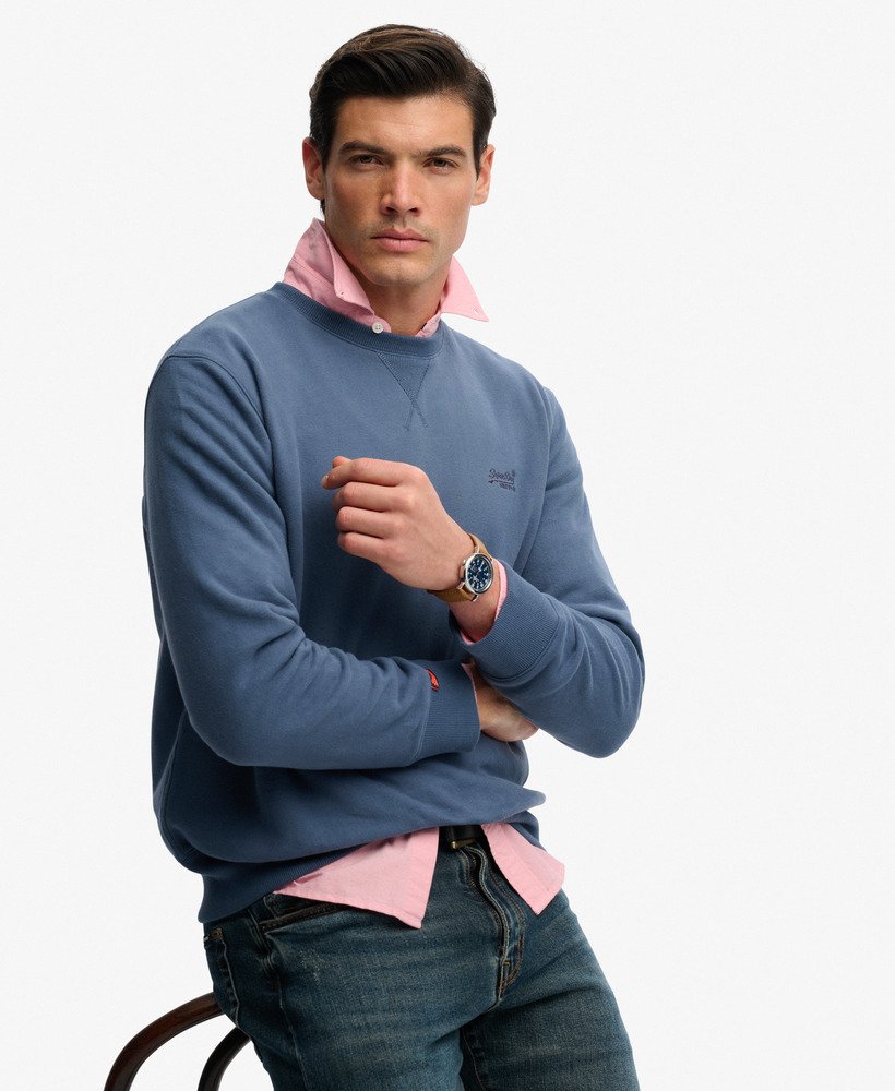 SUPERDRY Essential Logo Crew Sweatshirt-Vintage Indigo Vintage Indigo model front view