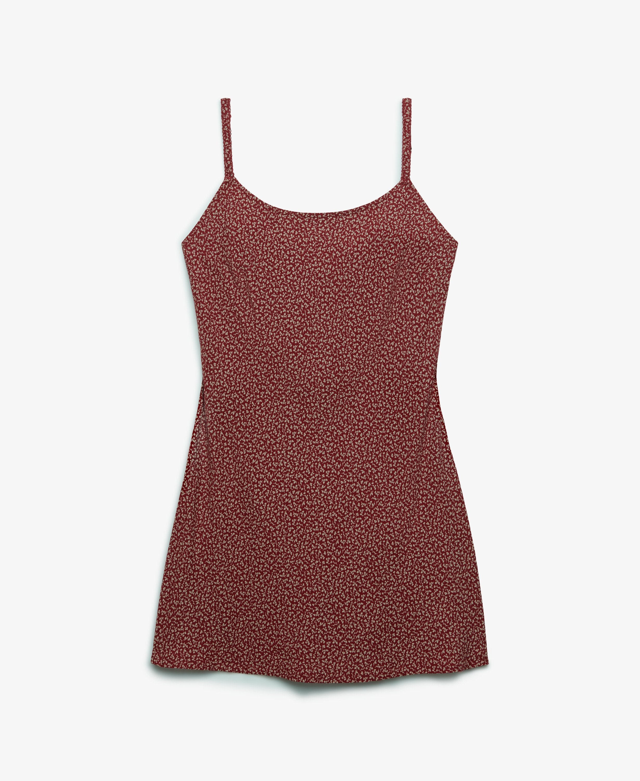 Superdry Ladies Printed Cami Mini Dress-Bordeaux Red Mini Roses Bordeaux Red Mini Roses close up view
