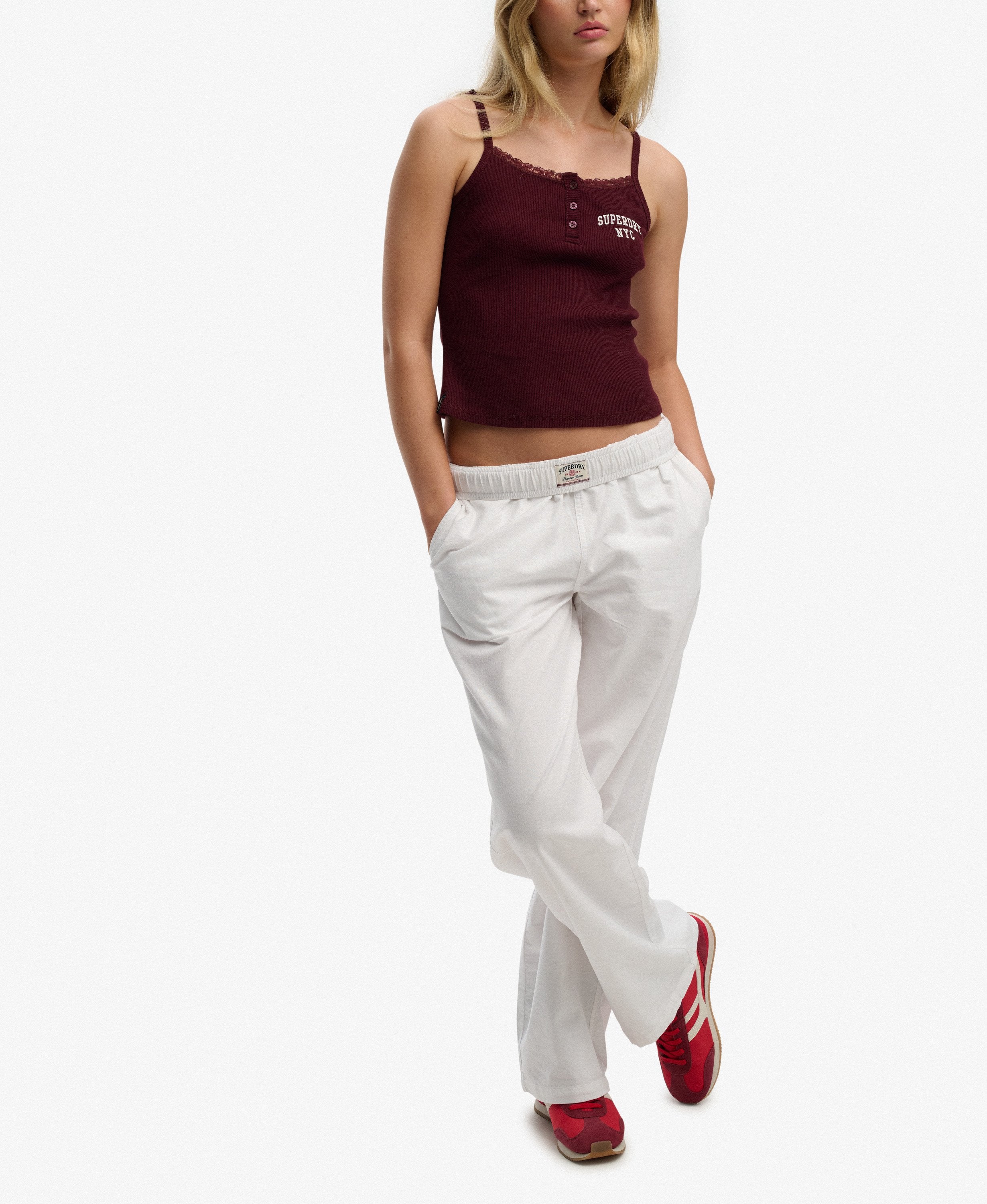 Superdry Ladies Cotton Elastic Trouser- Optic optic back view