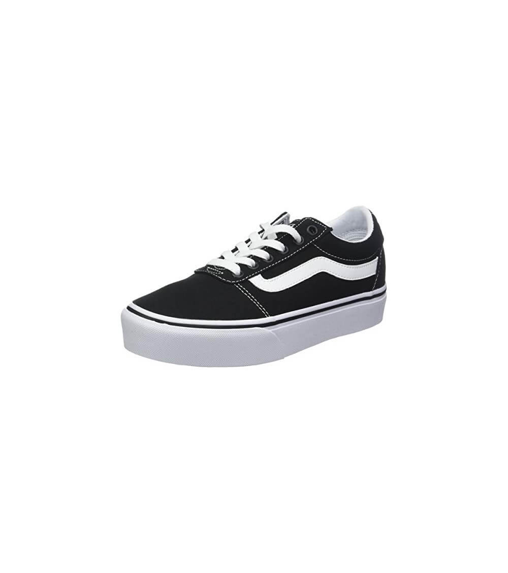 Womens Ward Platform Black/White Canvas Trainer-Front left