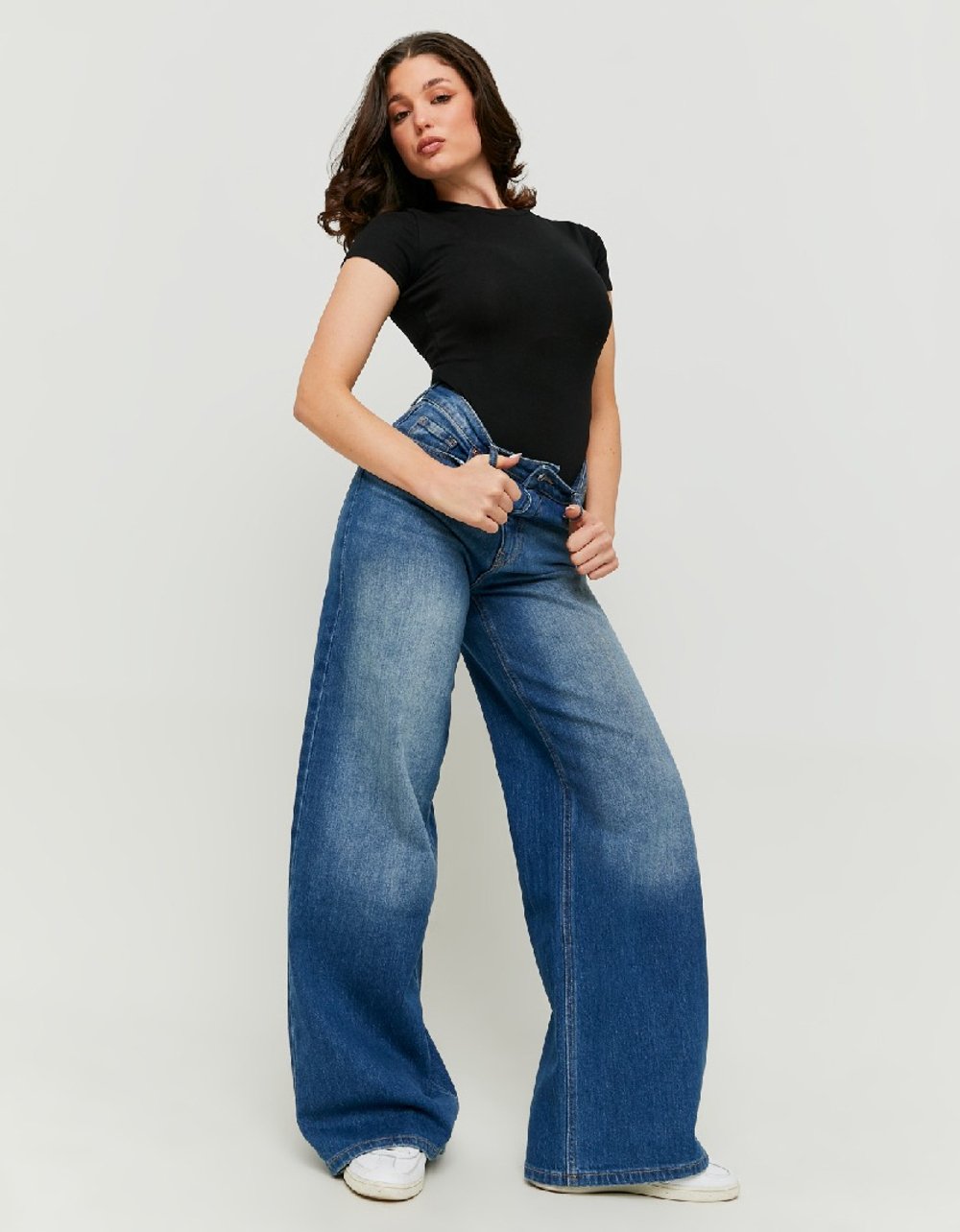 High Waist Wide Leg Blue Jeans