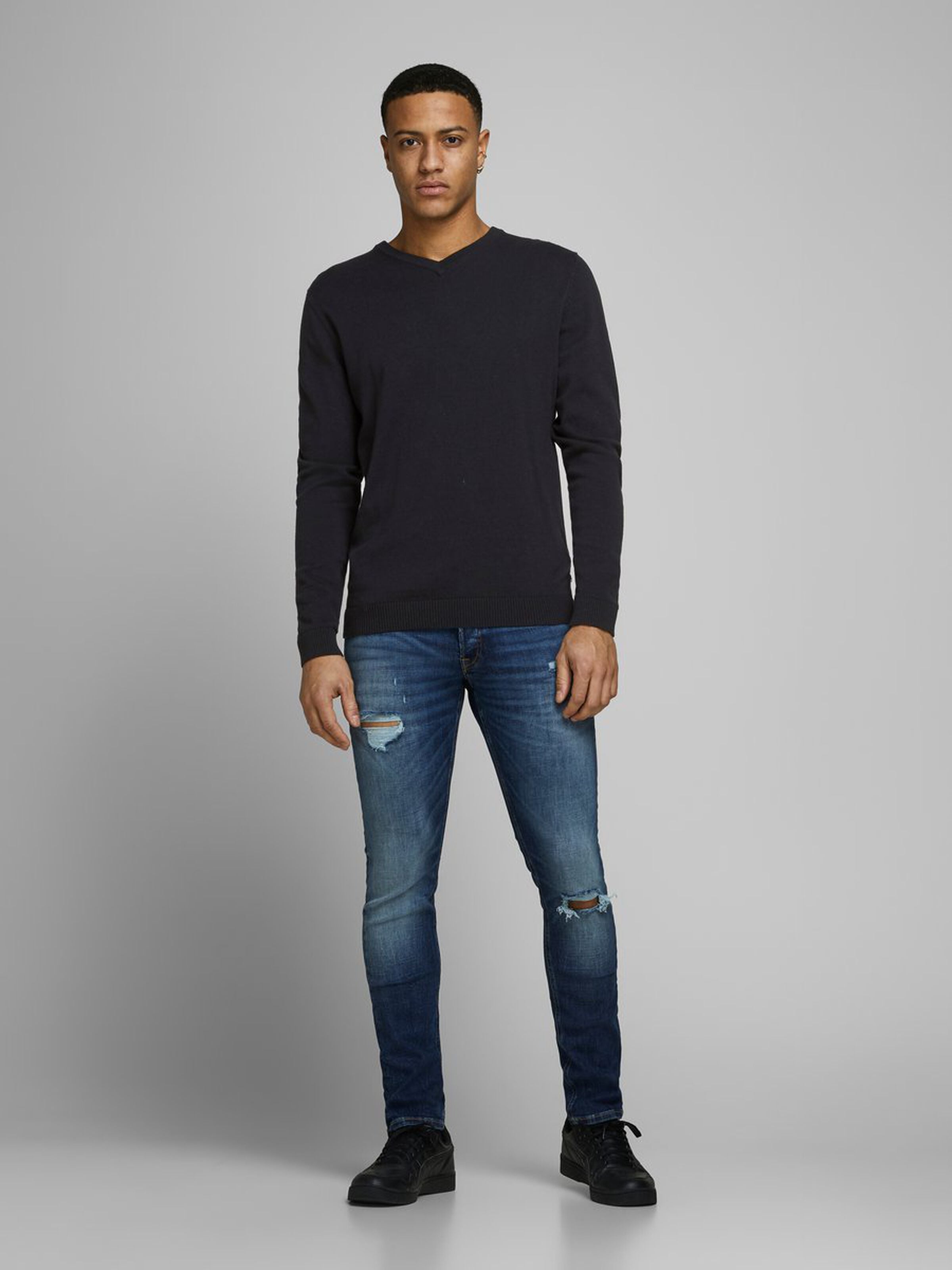 JACK & JONES Basic V Neck Jumper Black front view